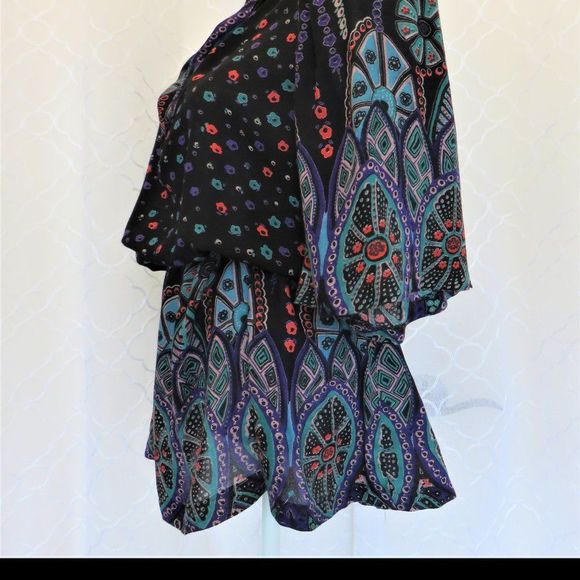 Multi Color Tunic Black Tunic Blouse with Colorful Print - Picture 3 of 11